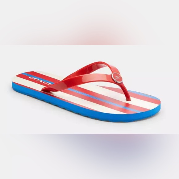 SOLD! Coach Flip Flop With Stripe Print Size 11 - Picture 1 of 5